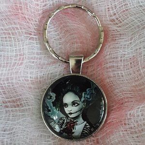 Bride of Frankenstein Cabochon Key Ring Handcrafted With Necklace Chain Goth